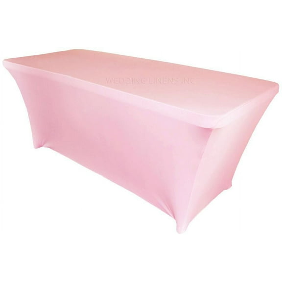 Wedding Linens Inc. (200 GSM) Premium 5 FT Rectangular Spandex Stretch Fitted Table Cover Tablecloths - Pink