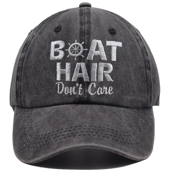 Boat Hair Don't Care Hat for Men Women, Embroidered Adjustable Cotton Wash Distressed Denim Dad Baseball Cap
