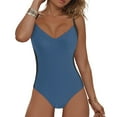 thumbnail image 2 of yueewhu Womens Tummy Control One Piece Swimsuit Sexy Crisscross Back Bathing Suit (Navy, L), 2 of 9