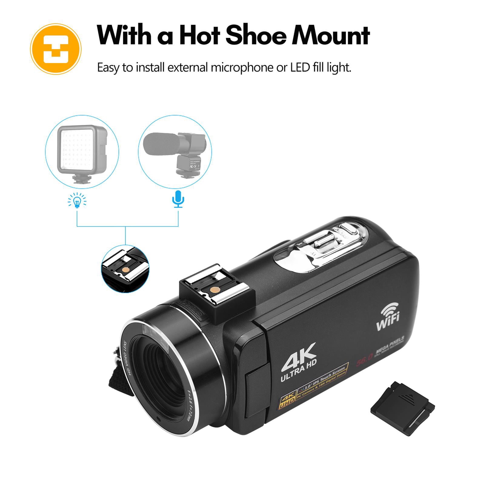 Camcorder Digital Video Camera 56MP 18X Digital Zoom 3.0in IPS Touchscreen Video Camera With 2 Battery Remote Control
