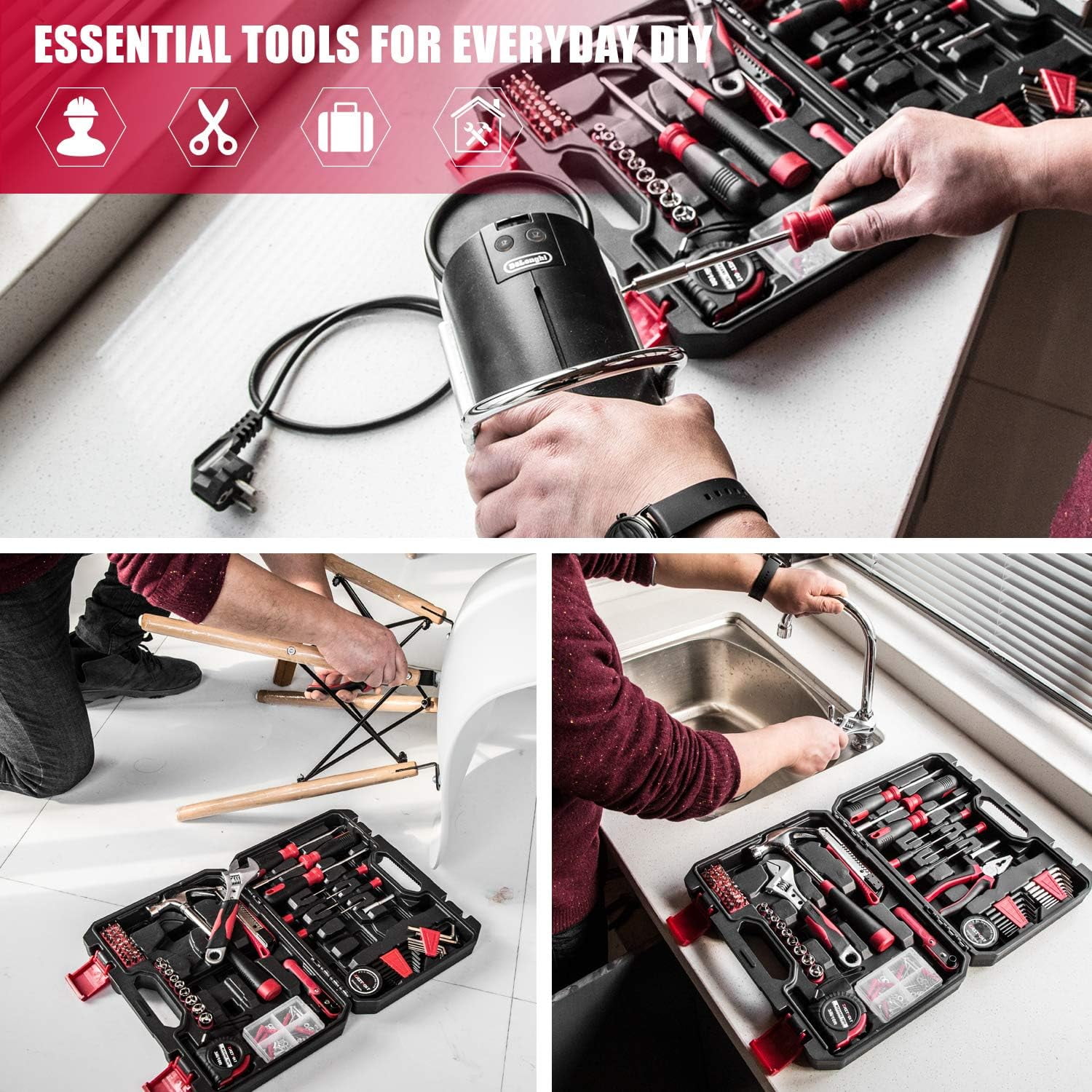 Eastvolt 128-Piece Home Repair Tool Set, Tool Sets for Homeowners, General Household Hand Tool Set with Storage Toolbox