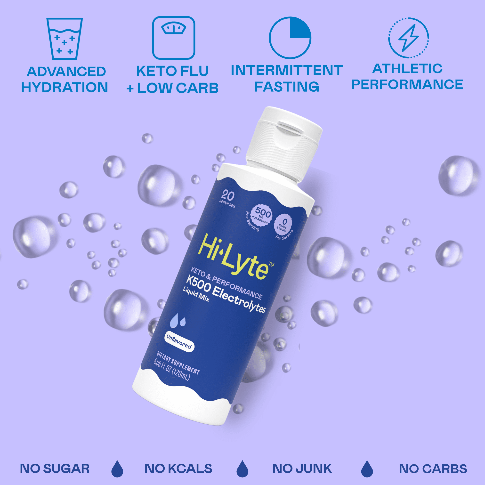 Hi-Lyte Keto K500 Electrolytes Liquid Mix Unflavored 20 Servings | Keto & Performance
