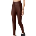 thumbnail image 2 of Clearance Clothes Under $10.00 TMOYZQ Women's Leggings Comfy High Waist Faux Leather Yoga Pants Slim Fit Tummy Control Front Zipper Stretchy Tights, 2 of 6
