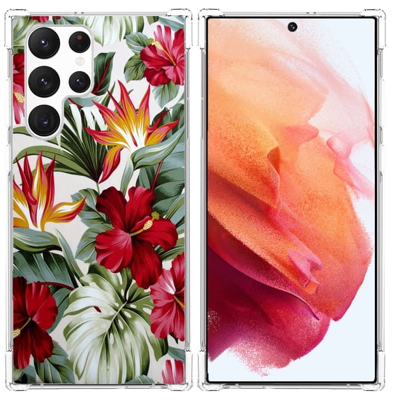 Deep Red Flower Case for Samsung Galaxy S23 Ultra,Aesthetic Colourful Floral Plant Case for Men Women,Unique Soft TPU Bumper Case Cover