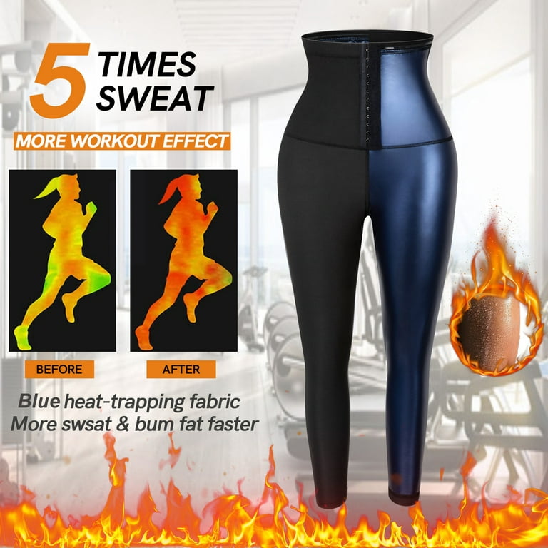 CARCOS Sauna Sweat Shapewear Pants High Waisted Corset Leggings for Women  Thermo Workout Suit Weight Loss Leggings Blue,Large 