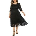 thumbnail image 3 of Eternatastic Womens Scooped Neckline Floral lace Top Plus Size Cocktail Party Midi Dress 5XL Black, 3 of 7