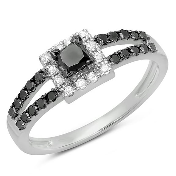 Dazzlingrock Collection 0.60 Carat (ctw) 10K Black & White Diamond Bridal Halo Engagement Ring, White Gold, Size 5