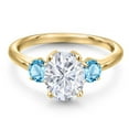 thumbnail image 3 of Gem Stone King 18K Yellow Gold Plated Silver White Moissanite and Swiss Blue Topaz Engagement Ring for Women | 2.81 Cttw | Oval 9X7MM | Gemstone Birthstone | Size 7, 3 of 7