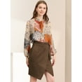 thumbnail image 4 of INSPIRE CHIC Women's A-Line Front Slit Knee Length Wrap Faux Suede Skirt S Dark Brown, 4 of 6