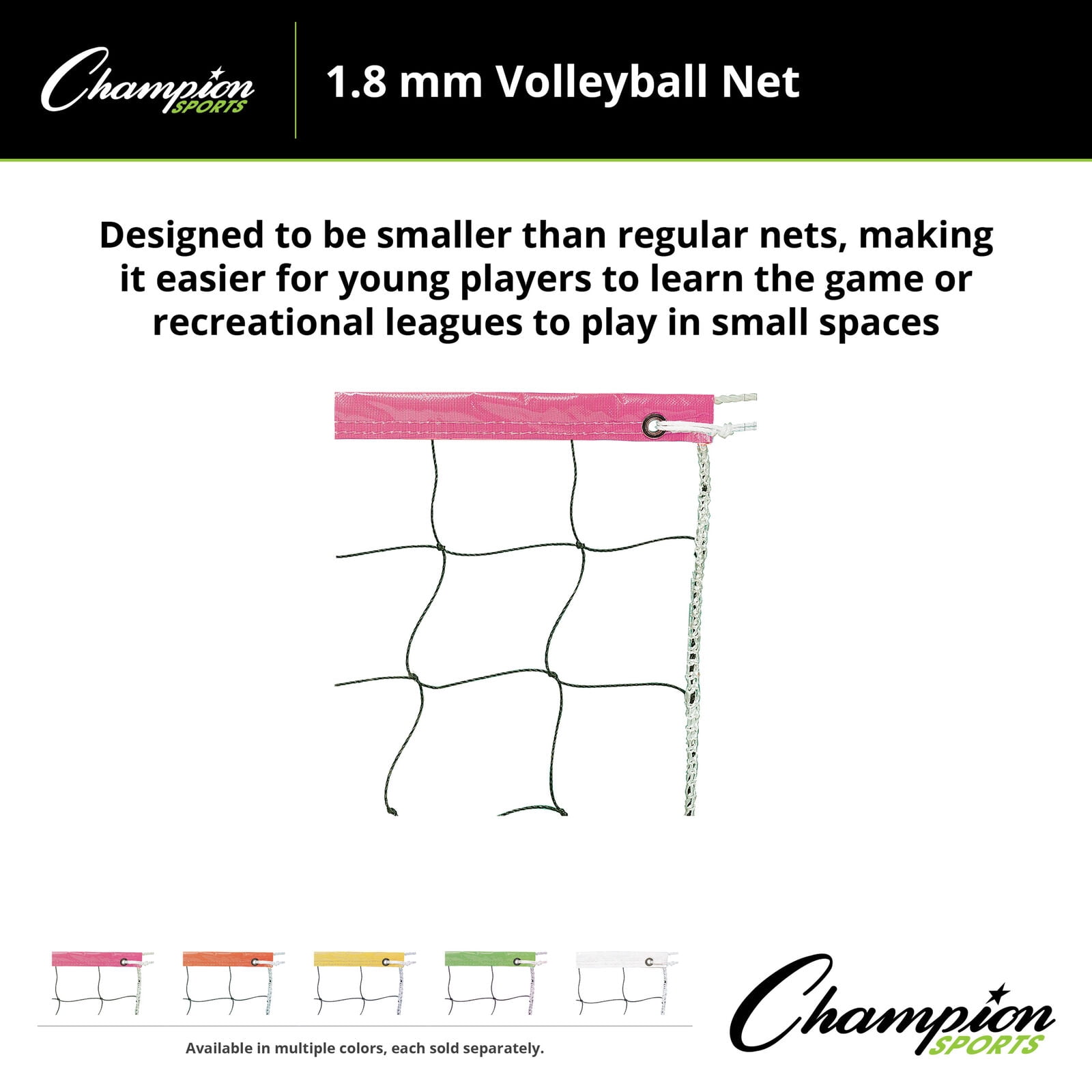 Champion Sports Vinyl Volleyball Nets White 32 ft x 3 ft x 4 in Sq Mesh for Beach, Indoor, and Outdoor