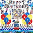 thumbnail image 2 of Sonic The Hedgehog Party Supplies, 101pcs Birthday Party Decorations Include Happy Birthday Banner, Hanging Swirls Decorations, Foil Balloons and Latex Balloons, Stickers, Cake Topper and Table C, 2 of 3