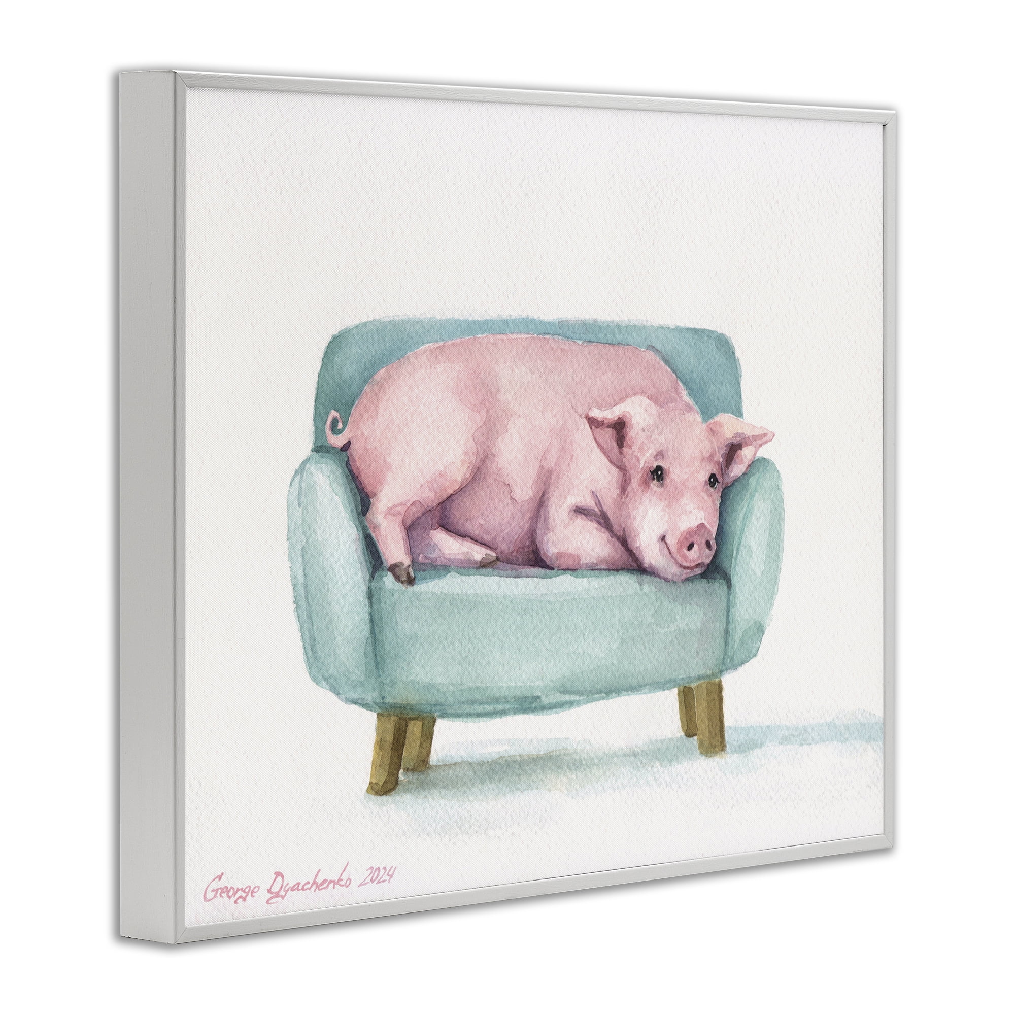 Stupell Industries Cute Piglet on Armchair White Framed Giclee Art, design by George Dyachenko