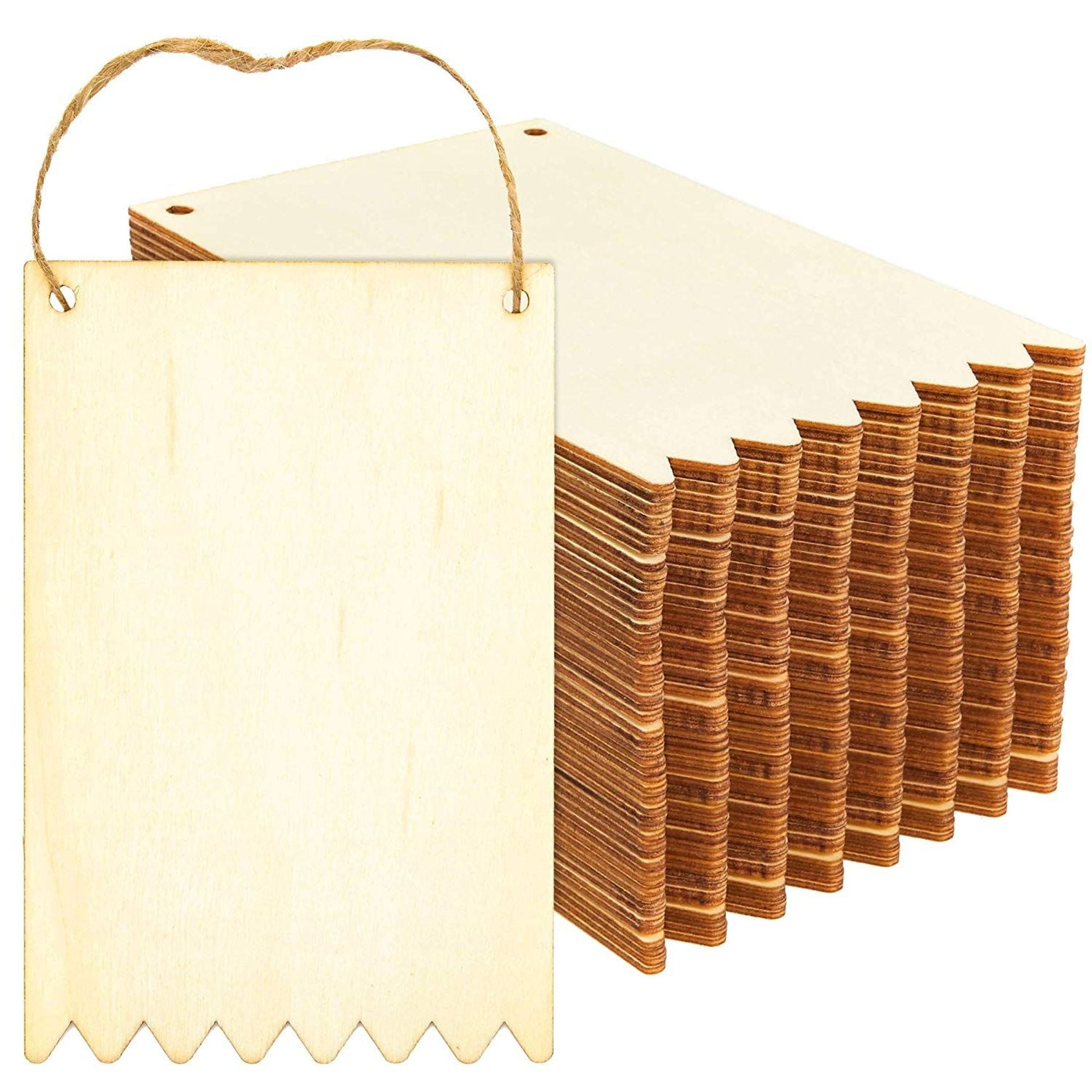 50 Sets Unfinished Wood Banners with Jute String, Hanging Wooden Plaque