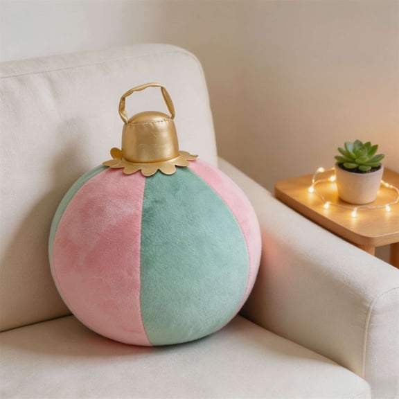 Pastel Color Christmas Bauble Plush Throw Pillow Round Ornament Ball Cushion Home Xmas Sofa Decor Pillow