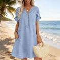 thumbnail image 4 of Pounoo Mini Dresses for Women V Neck Sleeveless Ruffle Hem Side Pockets Woven Fabric Relaxed Fit Beach Vacation Womens Short Dress, 4 of 7
