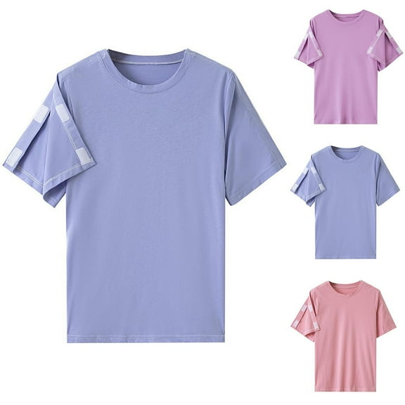 Fanxing Post Shoulder Surgery Shirts for Women Full Tear Away Clothing Recovery Short Sleeve Blue,XL