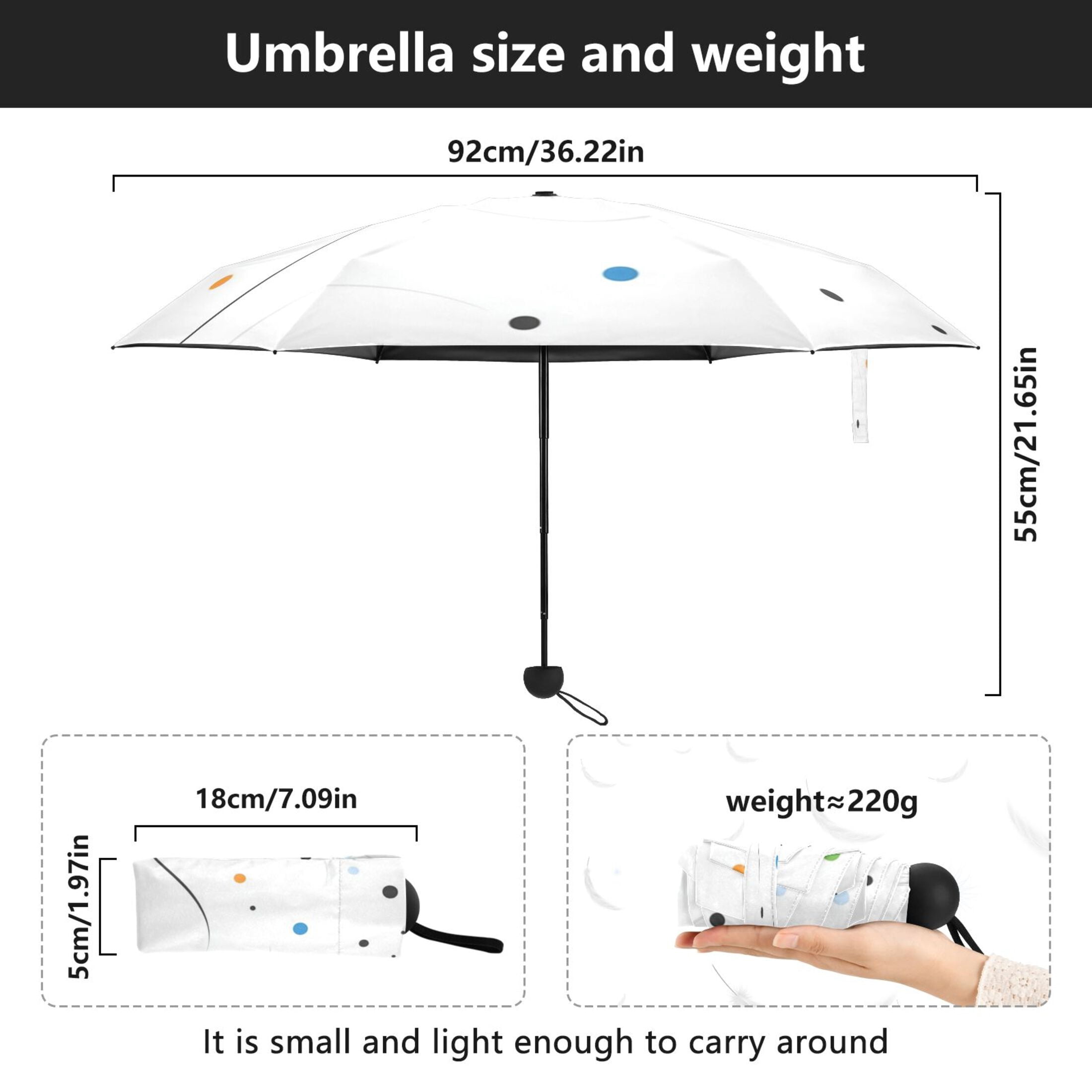 Colorful Dots and Wavy Lines Umbrellas for Sun Auto Open Close UV50+ Waterproof 5-Fold Compact Fiberglass Frame