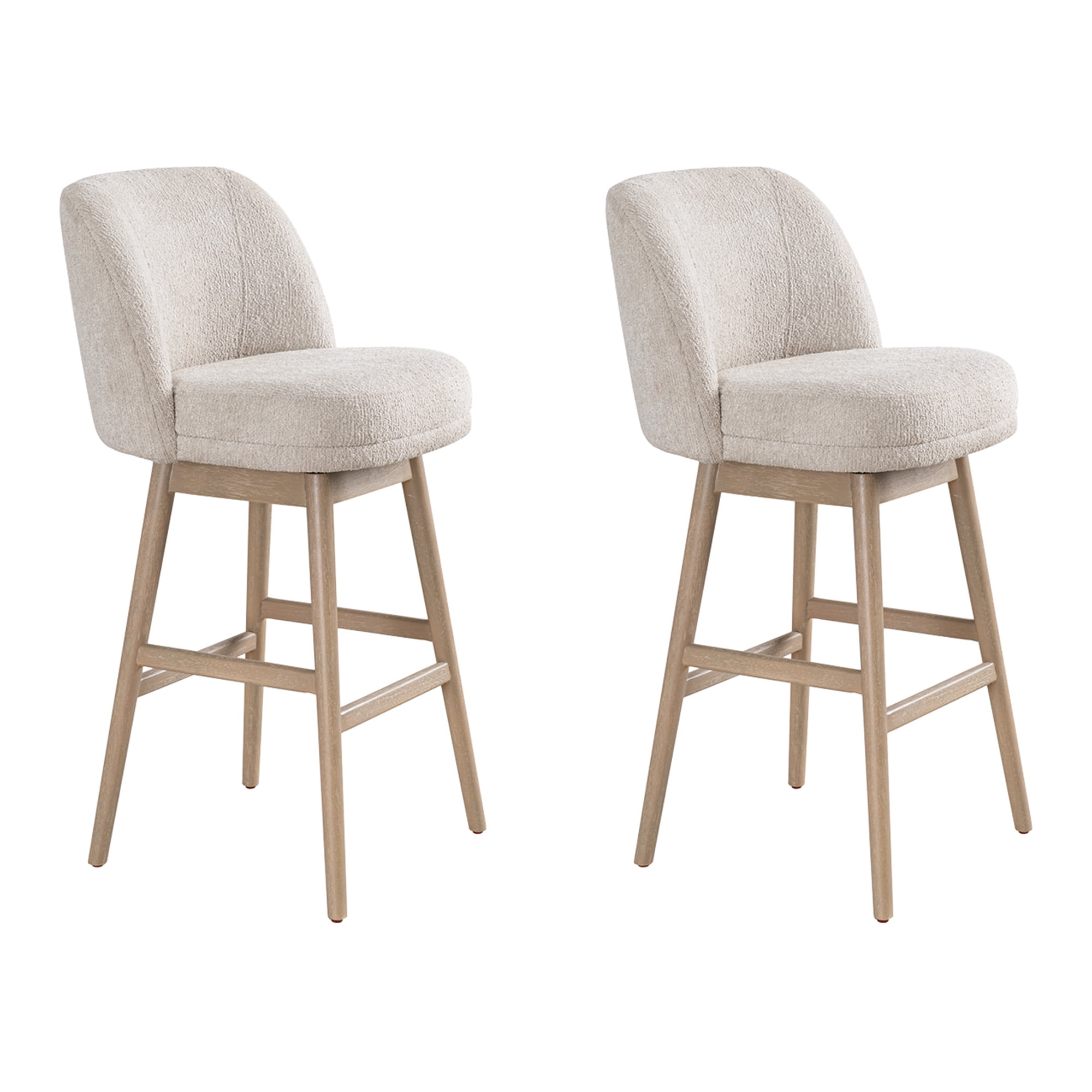 Sadie Solid Wood Upholstered 30" Bar Height Swivel Barstool with Ancient Stone Fabric Seat - Set of 2