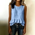 thumbnail image 5 of CYMMPU Women's Sleeveless Tiered Ruffle V Neck Blouse, Crinkle Linen Relax Fit Summer Tank Top Blue L, 5 of 8