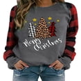 thumbnail image 1 of Chandail de Noël pour Femmes à Carreaux avec Dessin Animé, Manches Longues, Col Rond, 1 of 5