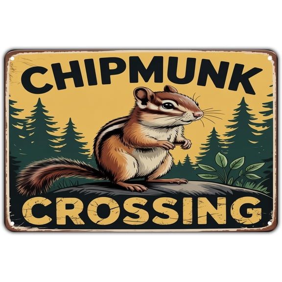 Vintage Chipmunk Crossing Metal Wall Sign for Garden Porch Home Decor 8 x 12 in