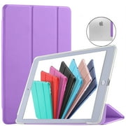 DuraSafe Cases iPad Air 2 Air 1 9.7 Inch 5 6 Gen [ 5th 6th Air 2nd 1st Gen ] A1567 A1566 MGLW2LL/A MGL12LL/A MH0W2LL/A MGKM2LL/A TriFold Hard Smart PC Translucent Back Cover - Purple