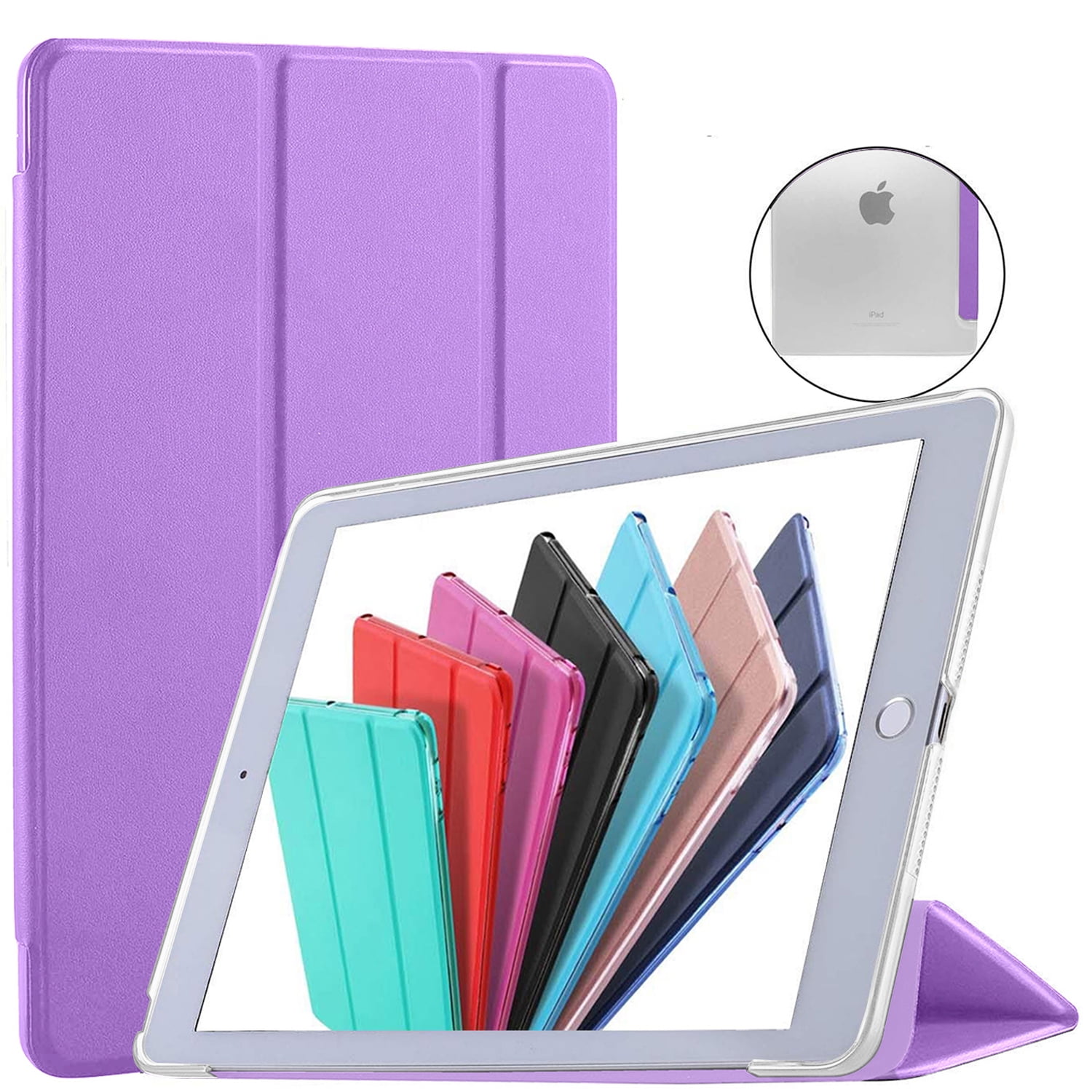 DuraSafe Cases iPad Air 2 Air 1 9.7 Inch 5 6 Gen [ 5th 6th Air 2nd 1st Gen ] A1567 A1566 MGLW2LL/A MGL12LL/A MH0W2LL/A MGKM2LL/A TriFold Hard Smart PC Translucent Back Cover - Purple