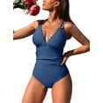 thumbnail image 1 of Charmo Womens V Neck Tummy Control One Piece Swimsuit High Cut Swimwear Ruched Bath Suit, 1 of 6