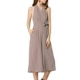thumbnail image 3 of MODA NOVA Juniors Sleeveless Low Open Back Tile Print Halter Neckline Tie Waist Jumpsuit L Khaki, 3 of 7