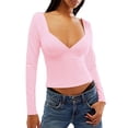 thumbnail image 1 of Diconna Women Slim Fit Shirt Autumn Backless Long Sleeve Side Slit Crop Tops Trendy Solid Color Basic Tee, 1 of 5