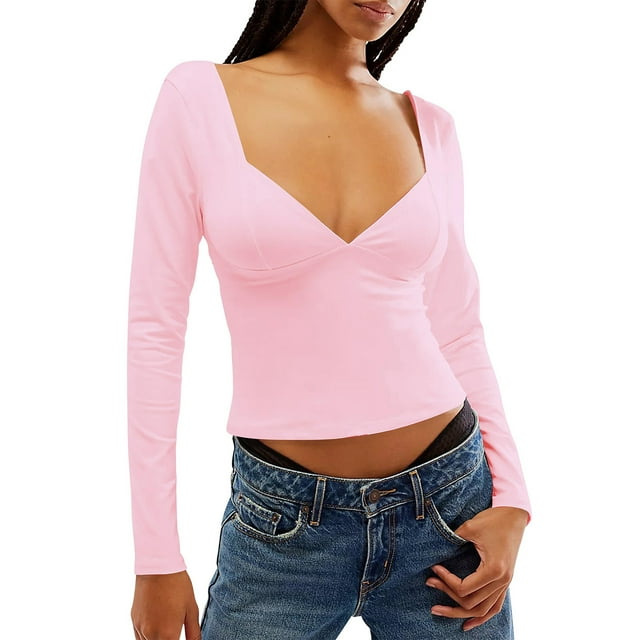 Diconna Women Slim Fit Shirt Autumn Backless Long Sleeve Side Slit Crop Tops Trendy Solid Color Basic Tee