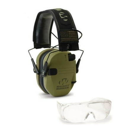 Walker's Razor Slim Shooting Muffs Kit with OTG Safety Glasses, OD Green (Best Ear Muffs For Shooting Handguns)