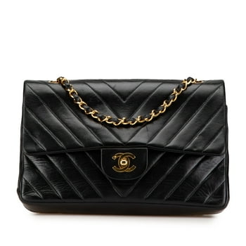 Pre-Owned Authenticated Chanel Shoulder Bag Lambskin Leather Black Women (Good)