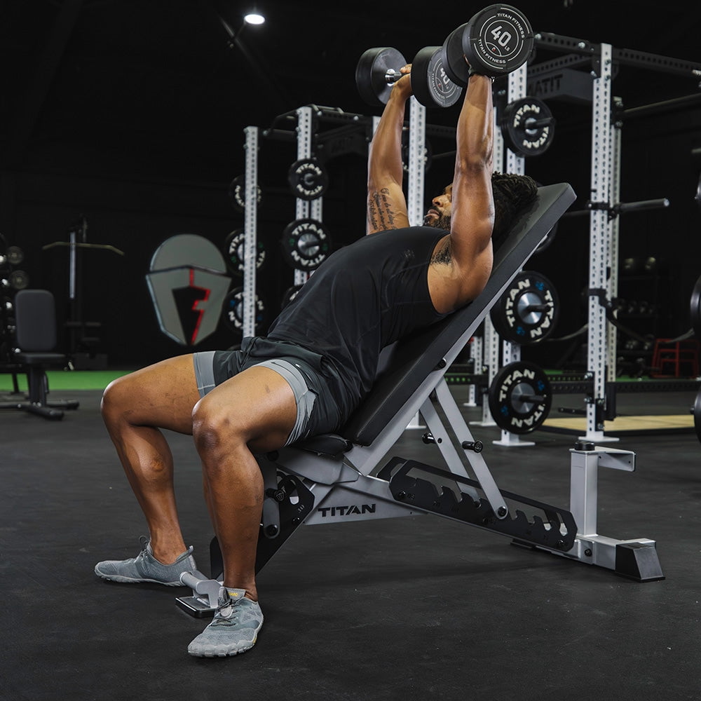Titan Fitness TITAN Series Silver Adjustable Bench, Supports 600 LB Incline, 1,000 LB Flat