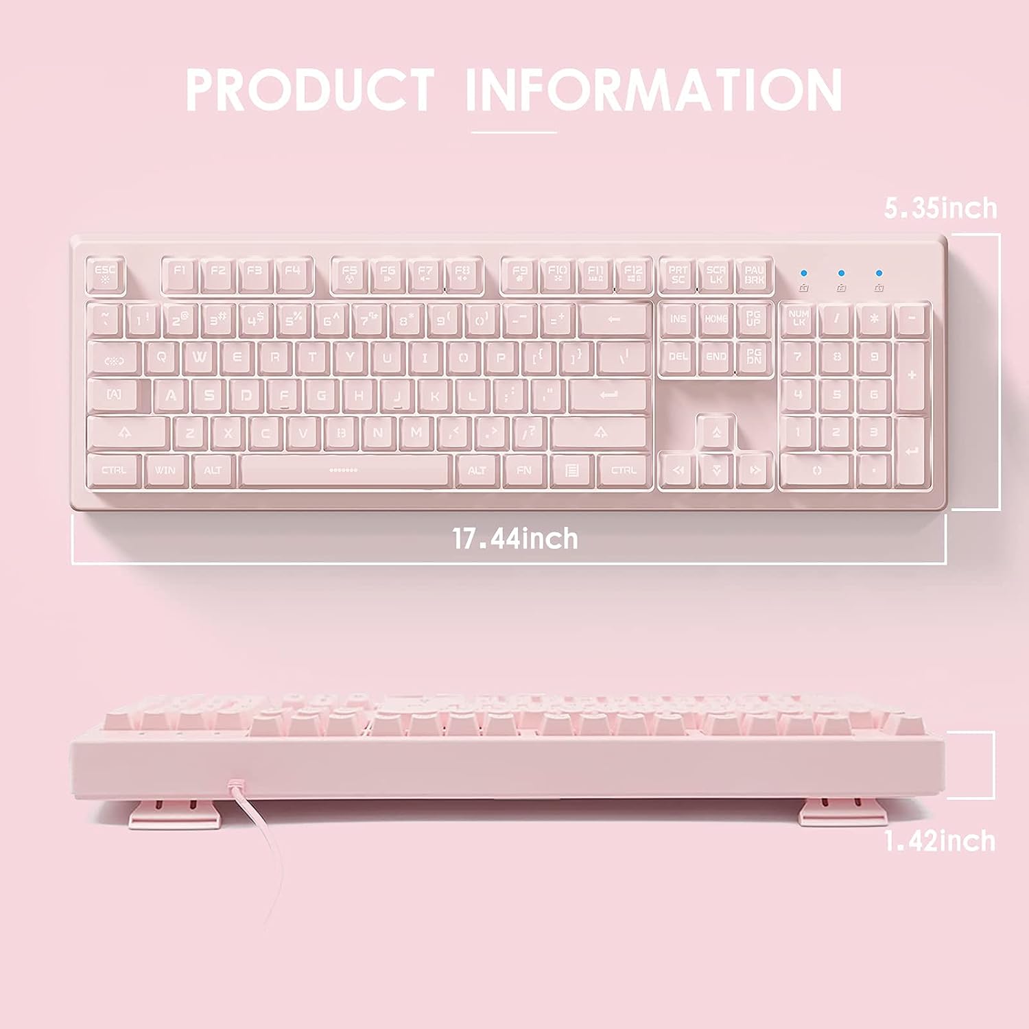 Mechanical Keyboard with 7-color LED Backlight, 104-key Silent and Silent Keyboard, 19-key Anti-ghosting, Cheap Gaming Keyboard, Mechanical Touch, Waterproof Wired USB, Suitable for Computers, Macs
