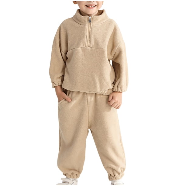 Odeerbi 6M-11Y Niños Niñas Trajes de Invierno Polipiel Sudaderas Cuello Mofle Con Media Cremallera Pantalones de Sudadera Niños Franela Manga Larga Ropa de Dormir Set