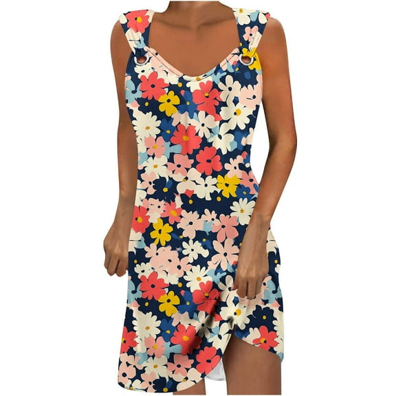EINCcm Summer Dresses for Women Sleeveless Casual Sundresses Scoop Neck Loose Beach Cover Ups Trendy Tank Midi Sun Dress