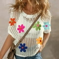thumbnail image 4 of Womens Summer Beach Cover Ups Tops Crew Neck Short Sleeve Pullover Sweater Hollow Out Knit Tops Shirts,size XL, 4 of 9