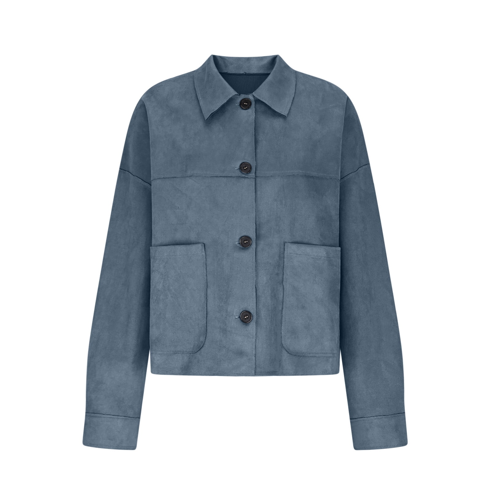 TKLPEHG Suede Jacket for Women Fall Winter Y2k Faux Leather Open Front Coat Long Sleeve Outwear Blazer Jackets (Light Blue_Z,L)