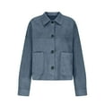 thumbnail image 4 of Women's Faux Suede Jacket Bomber Style Cropped Lapel Collar Button Down Jackets Fall Winter Fashion Trendy Streetwear Casual Outwear,Light Blue,L, 4 of 6