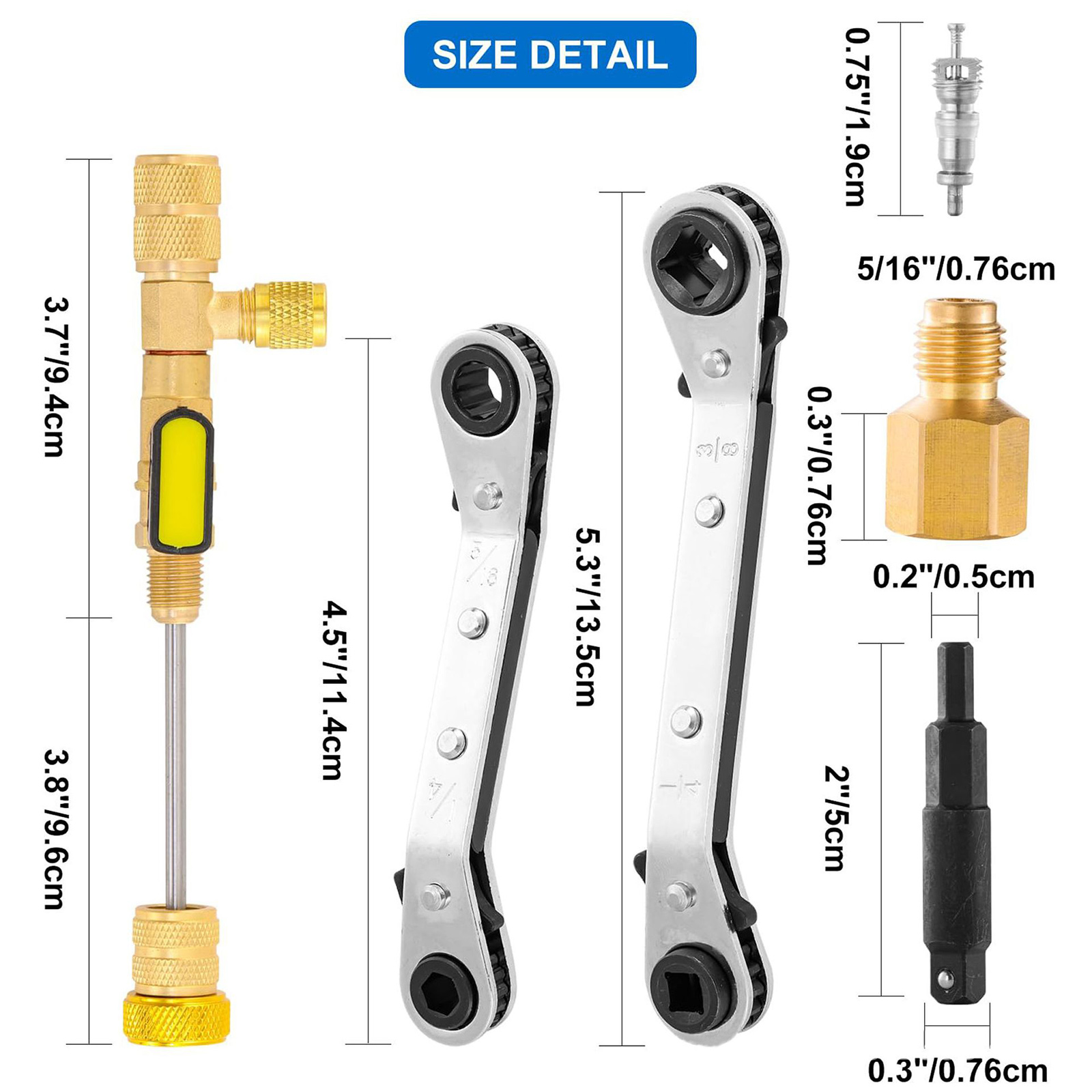 Multifunction Refrigerator Service Key Wrench Set Cores Removal Tool and 10 Valves Cores For HVAC Equipment Maintenance