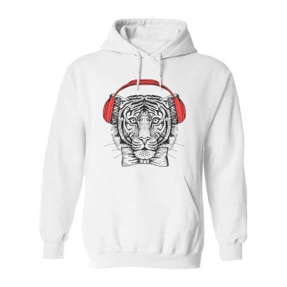 Hipster Tiger With Headphones. Hoodie Women -Image by Shutterstock, Female XX-Large