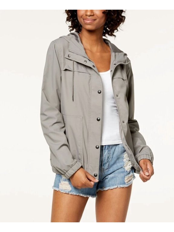Juniors' Hooded Windbreaker, Gunmetal Grey, S