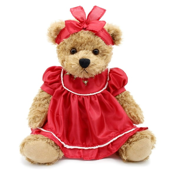 Oitscute Small Baby Teddy Bear with Cloth Cute Stuffed Animal Soft Plush Toy 10"" (Red lace Dress)