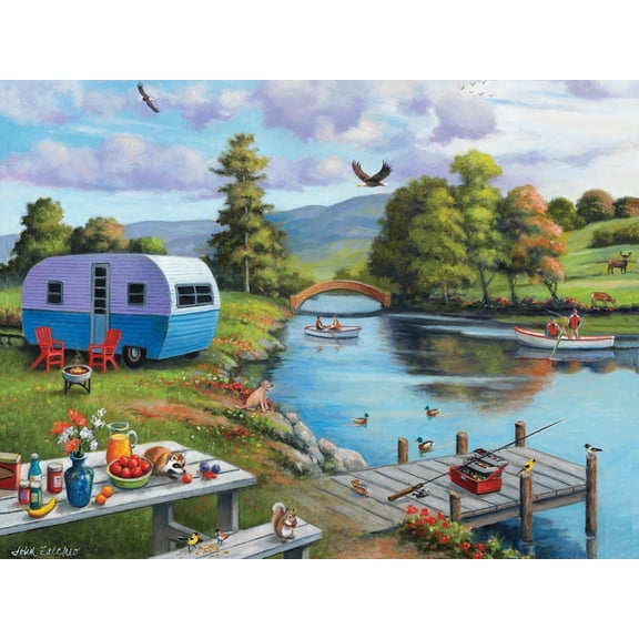 Bits and Pieces Jigsaw Puzzle Fishing on the River by John Zaccheo, 300 Large Piece, 18 x 24 Inch