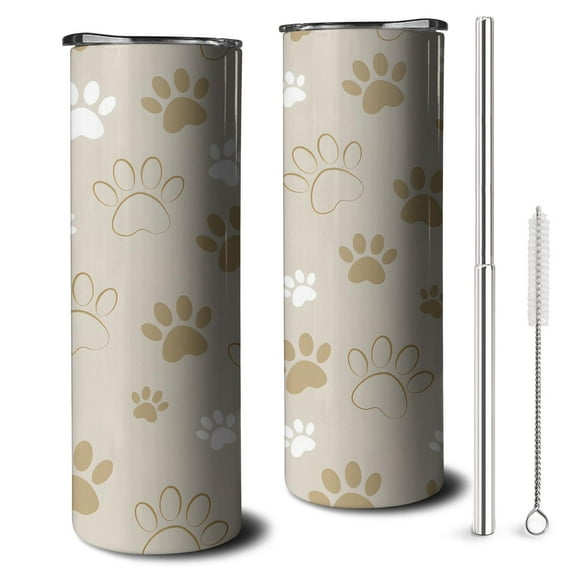20oz Dog Paw Footprint Skinny Tumblers Stainless Steel Tumbler with Lid and Straw,Vacuum Insulated Double Wall Travel Tumbler Cups with Cleaning Brush for Coffee,Tea