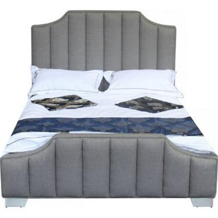 Camelot Queen Bed - 58.5 H x 87 W x 65 D Camelot Contemporary Queen Bed with Polished Stainless Steel & Grey Fabric