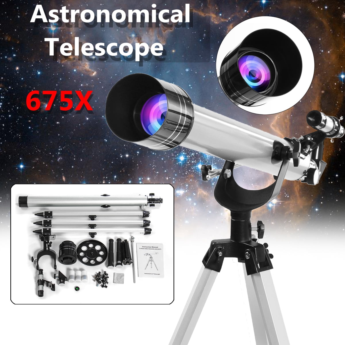 F60700 675X HD High Resolution Astronomical Telescope Tube Aluminium