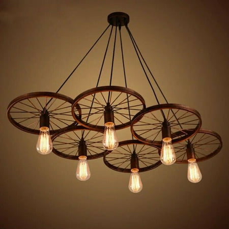 

TFCFL Vintage Chandelier Rustic Wheel Lighting Ceiling Fixture Hanging Lamp Bronze