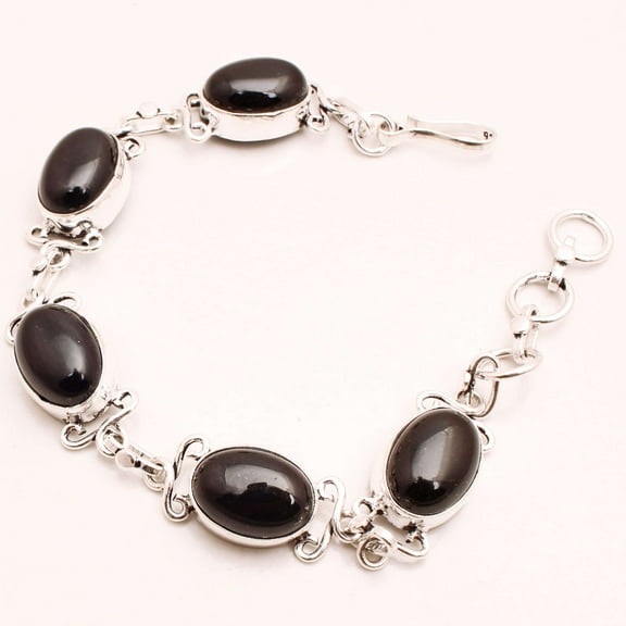 Silver Plated Bracelet For Women, Fashion Jewelry Silver Plated Bracelet, Handmade Gemstone Bracelet Jewelry For Women And Girls Charm Bracelet Black Onyx Gemstone Bracelet, 18 Gms BRB-0934